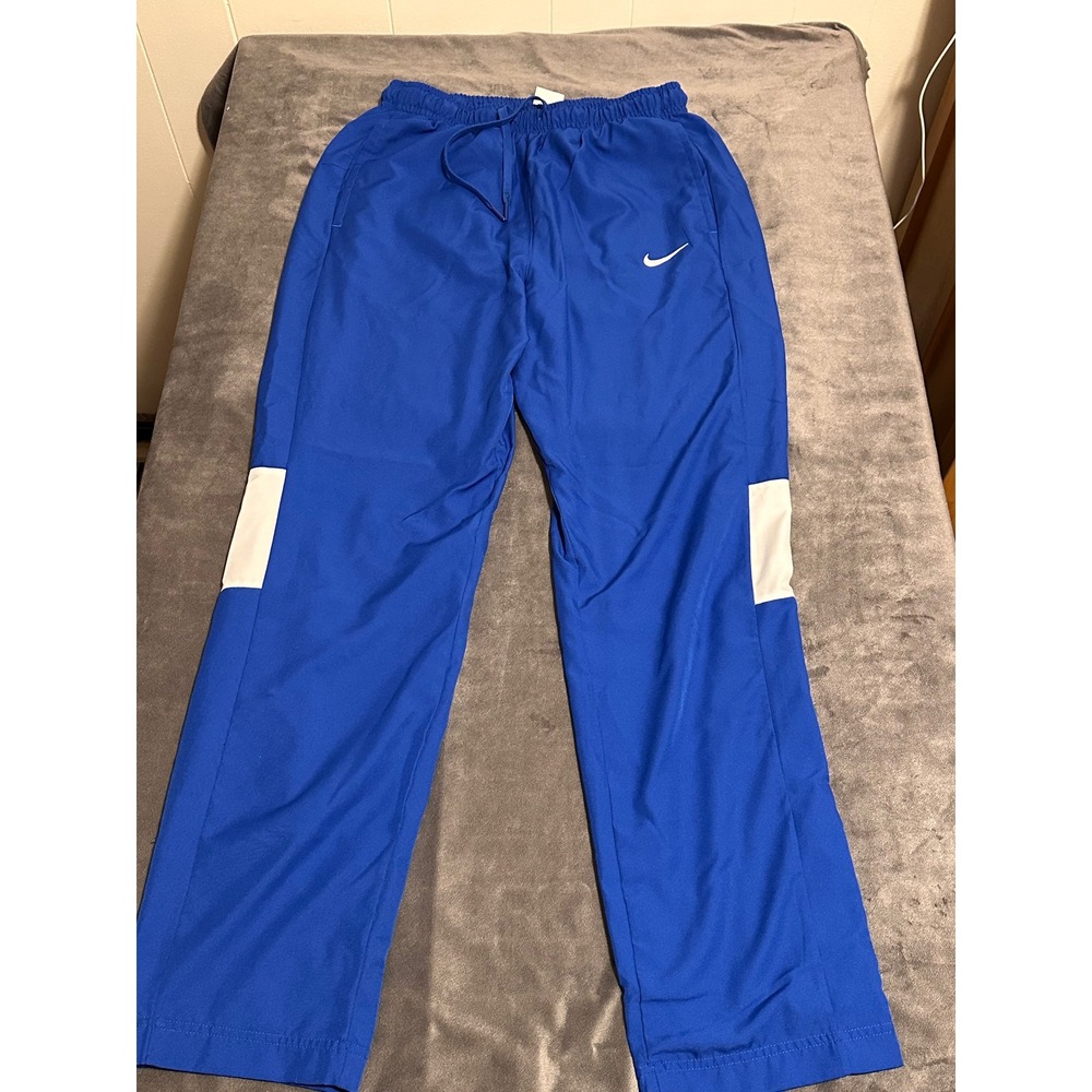Nike Mens Dri-FIT Track Pants Royal Blue Snap Button Leg Warm Up Large